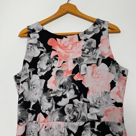 ALFANI women's black/pink floral print sleeveless fit and flare dress SZ XL - Picture 3 of 7